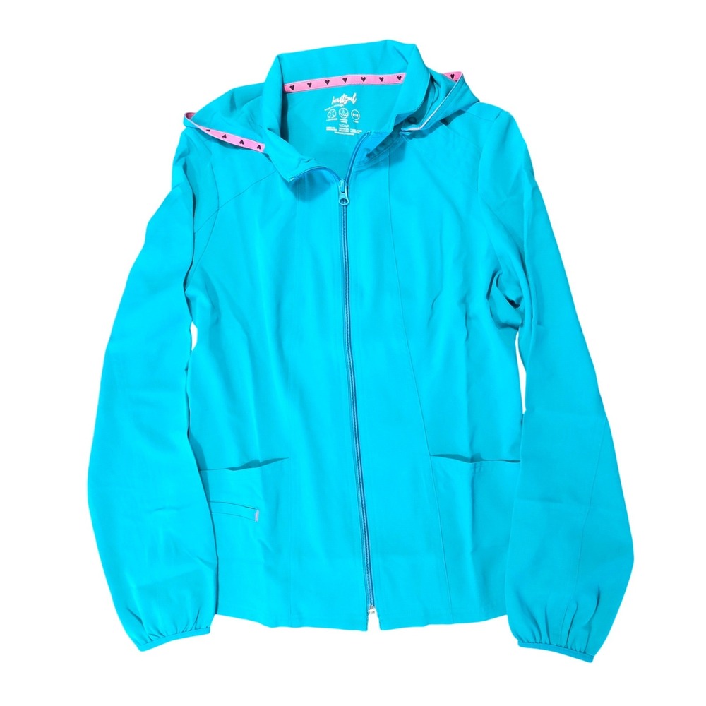 Heartsoul Break On Through Turquoise Blue Zip Scrub Jacket Detachable Hood S